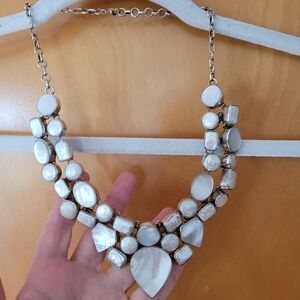 Sterling Silver And Mother Of Pearl Bib Necklace